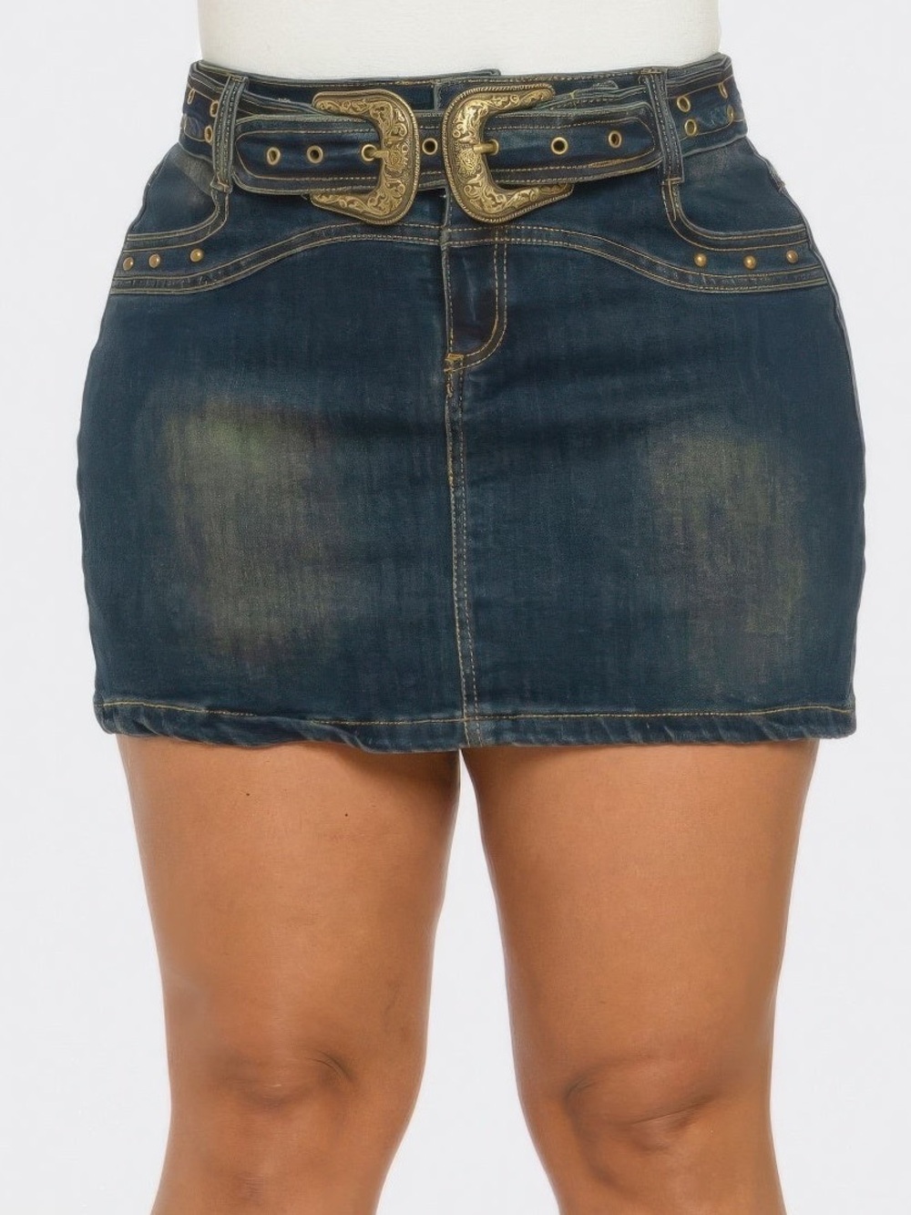 Denim Belt Buckle Mini Skirt